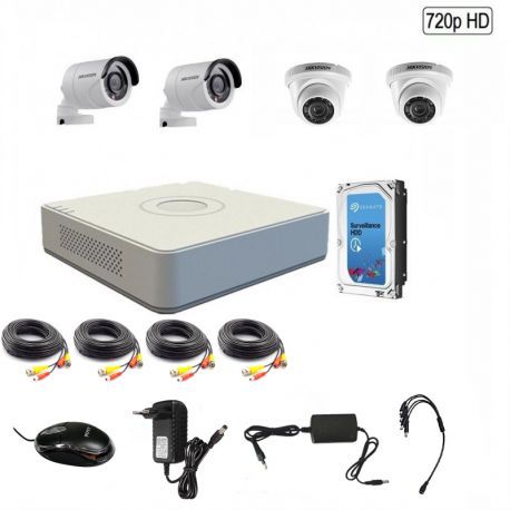 Hikvision 4 CCTV Camera Complete Kit-( With Night Vision + Motion Detection)
Has all necessary items required for 3 channel CCTV installation apart from the monitor (not included).