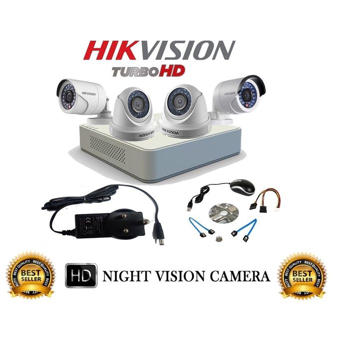Hikvision 4 CCTV Camera Complete Kit-( With Night Vision + Motion Detection)
Has all necessary items required for 3 channel CCTV installation apart from the monitor (not included).