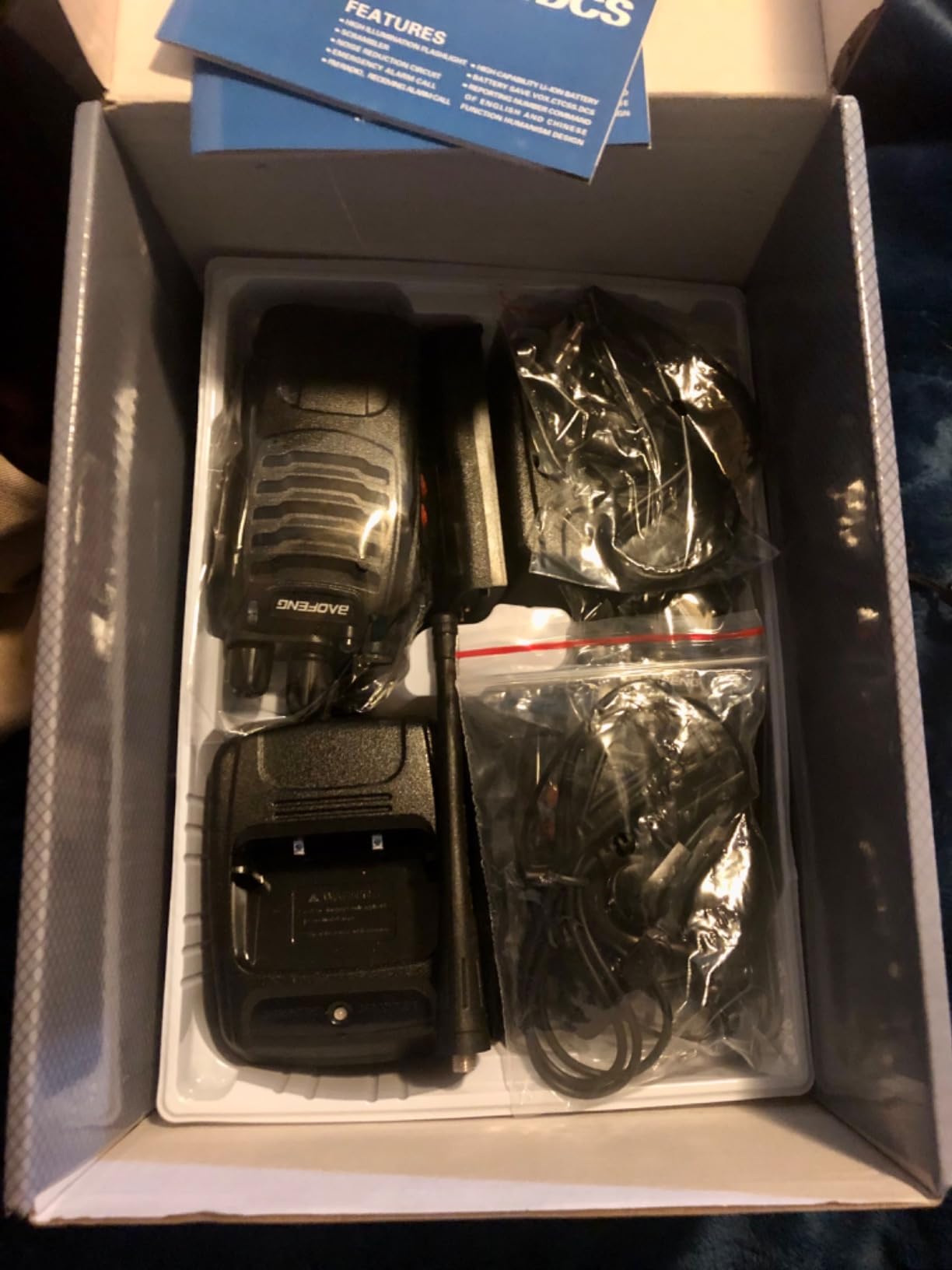 Baofeng 4 Pack- Walkie Talkies Rechargeable Long Range Two-Way Radios with Earpieces,16 Channel Handheld Li-ion Battery and Charger