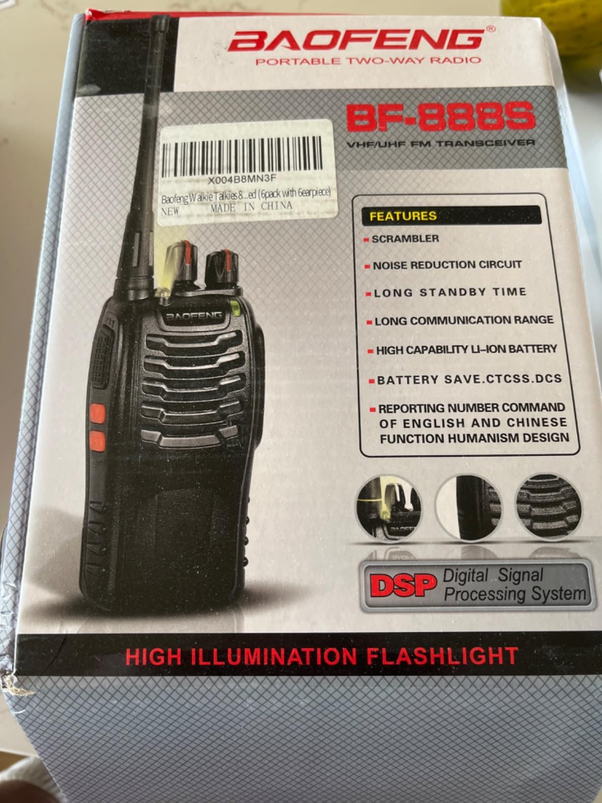 Baofeng 4 Pack- Walkie Talkies Rechargeable Long Range Two-Way Radios with Earpieces,16 Channel Handheld Li-ion Battery and Charger