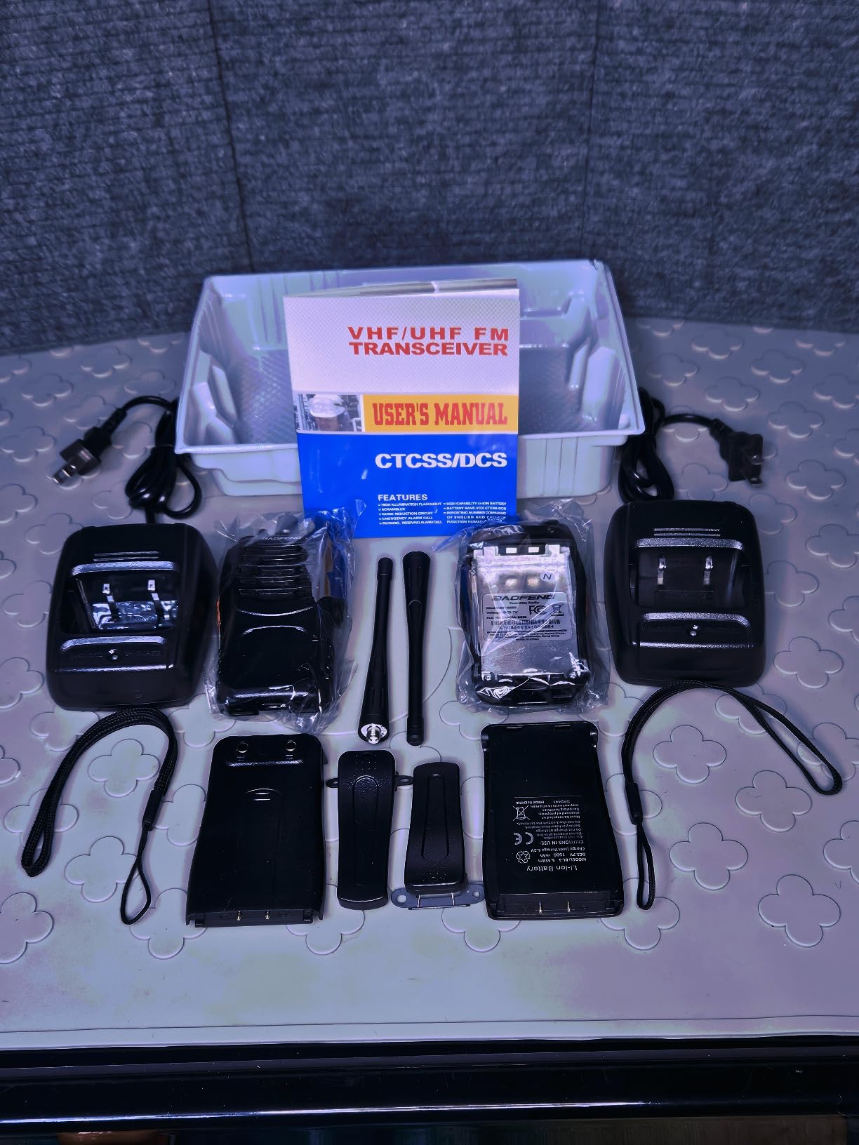 Baofeng 4 Pack- Walkie Talkies Rechargeable Long Range Two-Way Radios with Earpieces,16 Channel Handheld Li-ion Battery and Charger