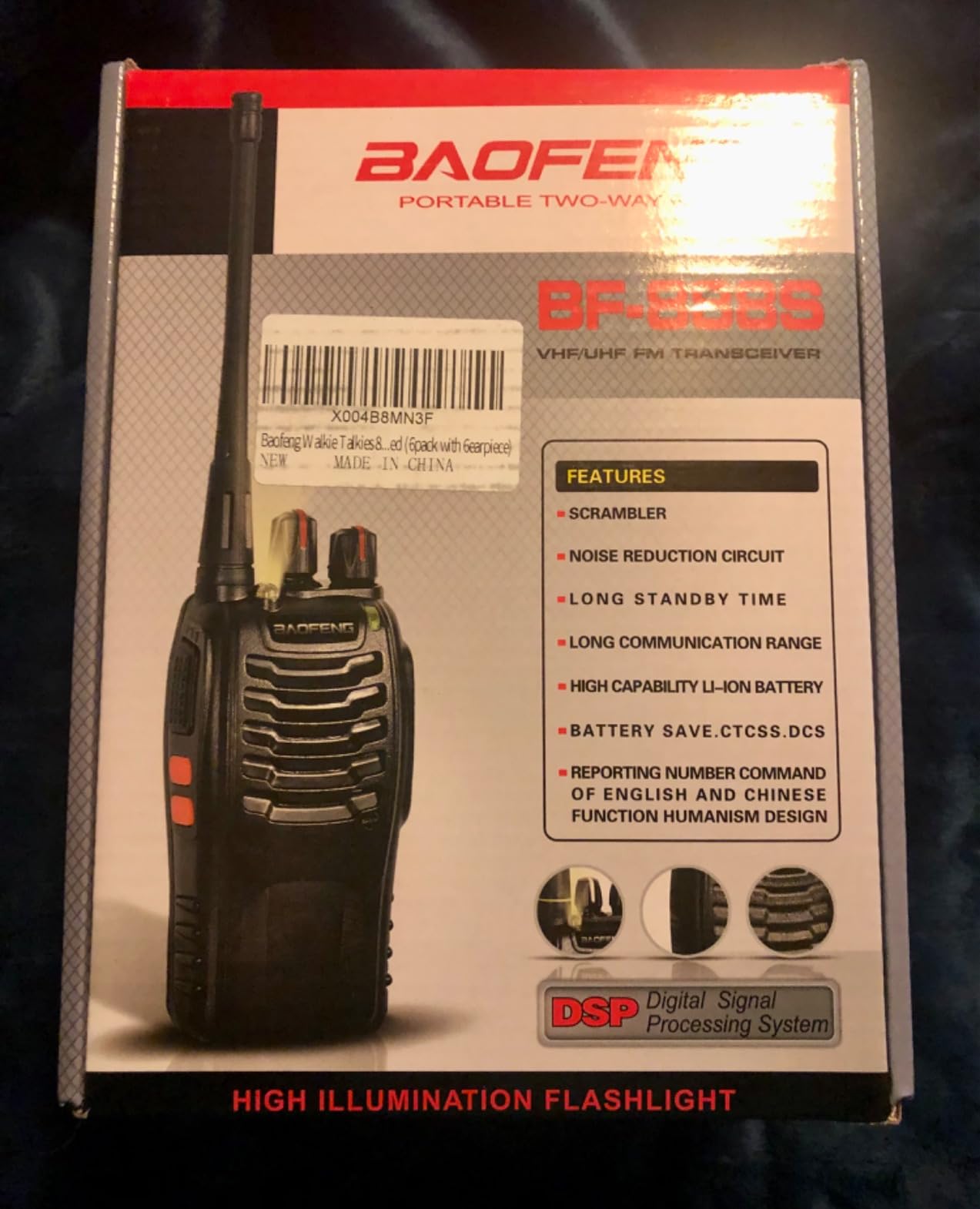 Baofeng 4 Pack- Walkie Talkies Rechargeable Long Range Two-Way Radios with Earpieces,16 Channel Handheld Li-ion Battery and Charger