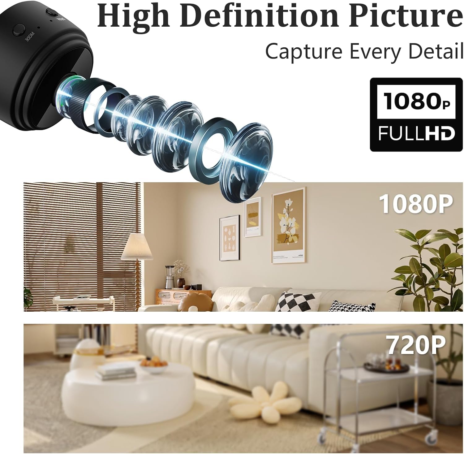 WiFi Camera 360° Security Camera for Home Outdoor High HD Focus Magnet Mini WiFi Magnetic Live Stream Night Vision IP Wireless 1080P Audio Video CCTV Camera