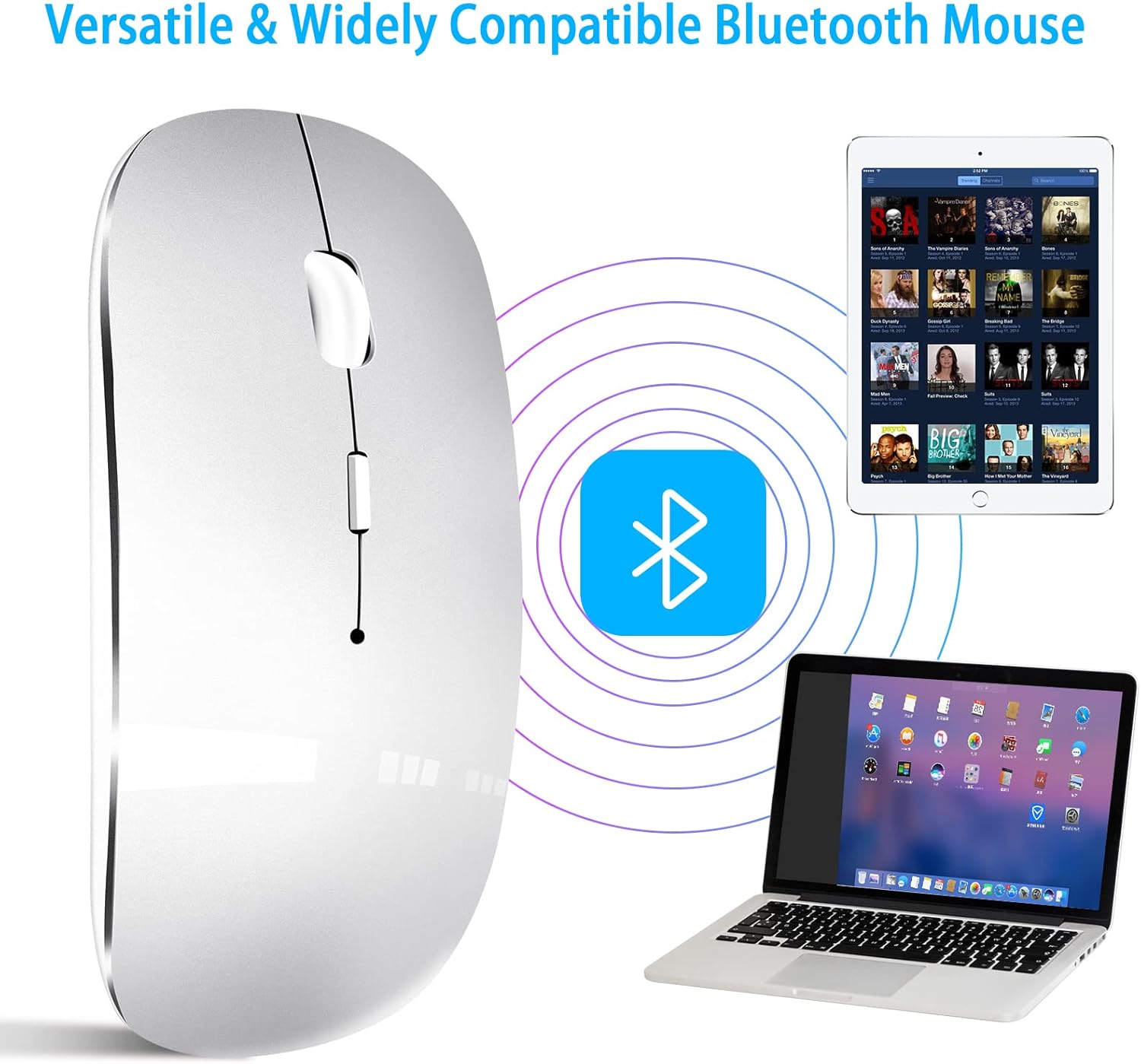 Bluetooth Mouse, Rechargeable Wireless Mouse for MacBook Pro/Air/iPad/Laptop/PC/Mac
Bluetooth Mouse, Rechargeable Wireless Mouse for MacBook Pro/Air/iPad/Laptop/PC/Mac