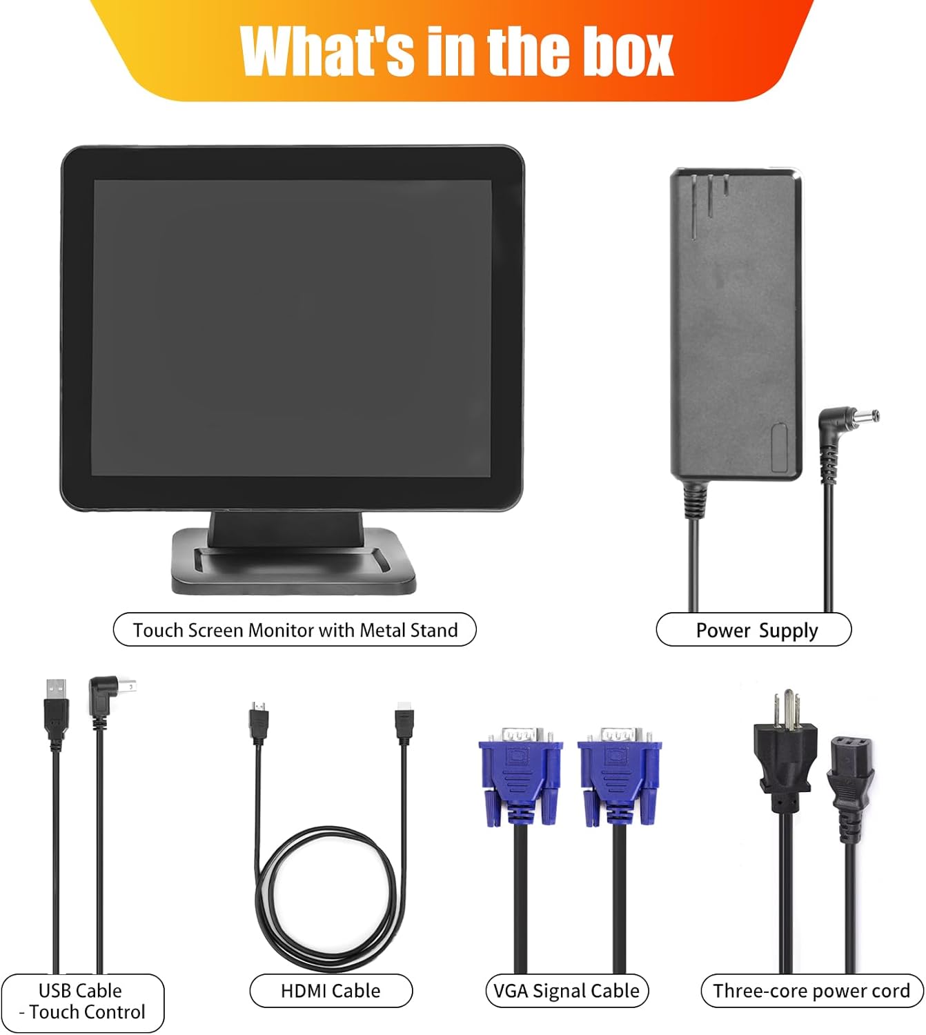 15-Inch 4:3 Capacitive LED Backlit Multi-Touch Monitor, True Flat Seamless Design Touchscreen with Metal POS Stand, for Office, POS, Retail, Restaurant, Bar, Gym, Warehouse