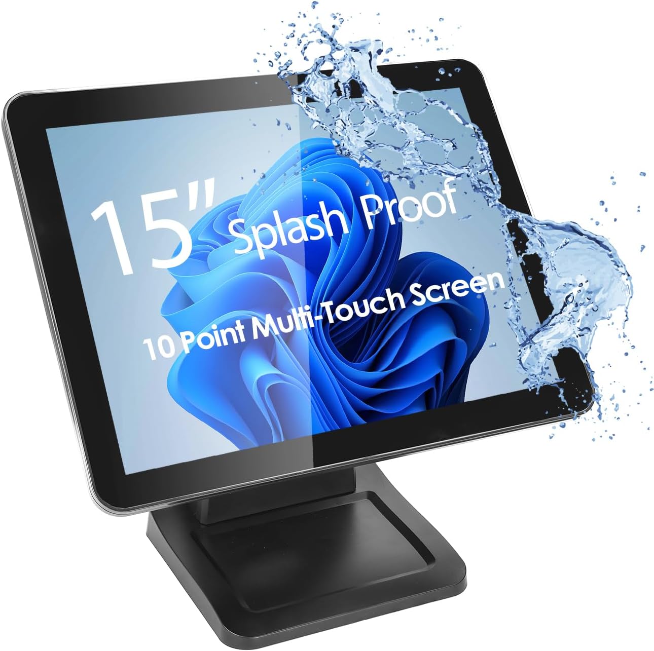 15-Inch 4:3 Capacitive LED Backlit Multi-Touch Monitor, True Flat Seamless Design Touchscreen with Metal POS Stand, for Office, POS, Retail, Restaurant, Bar, Gym, Warehouse