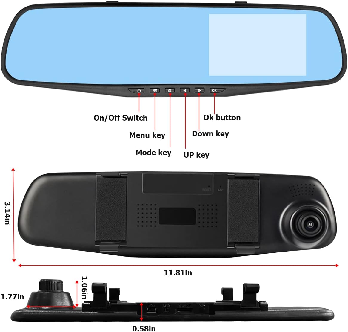 LCD Screen 4.3'' Dual Lens Car DVR Camera dual mirror Dash Rear View Mirror Camera FHD 1080P Vehicle Camcorder Video Recorder