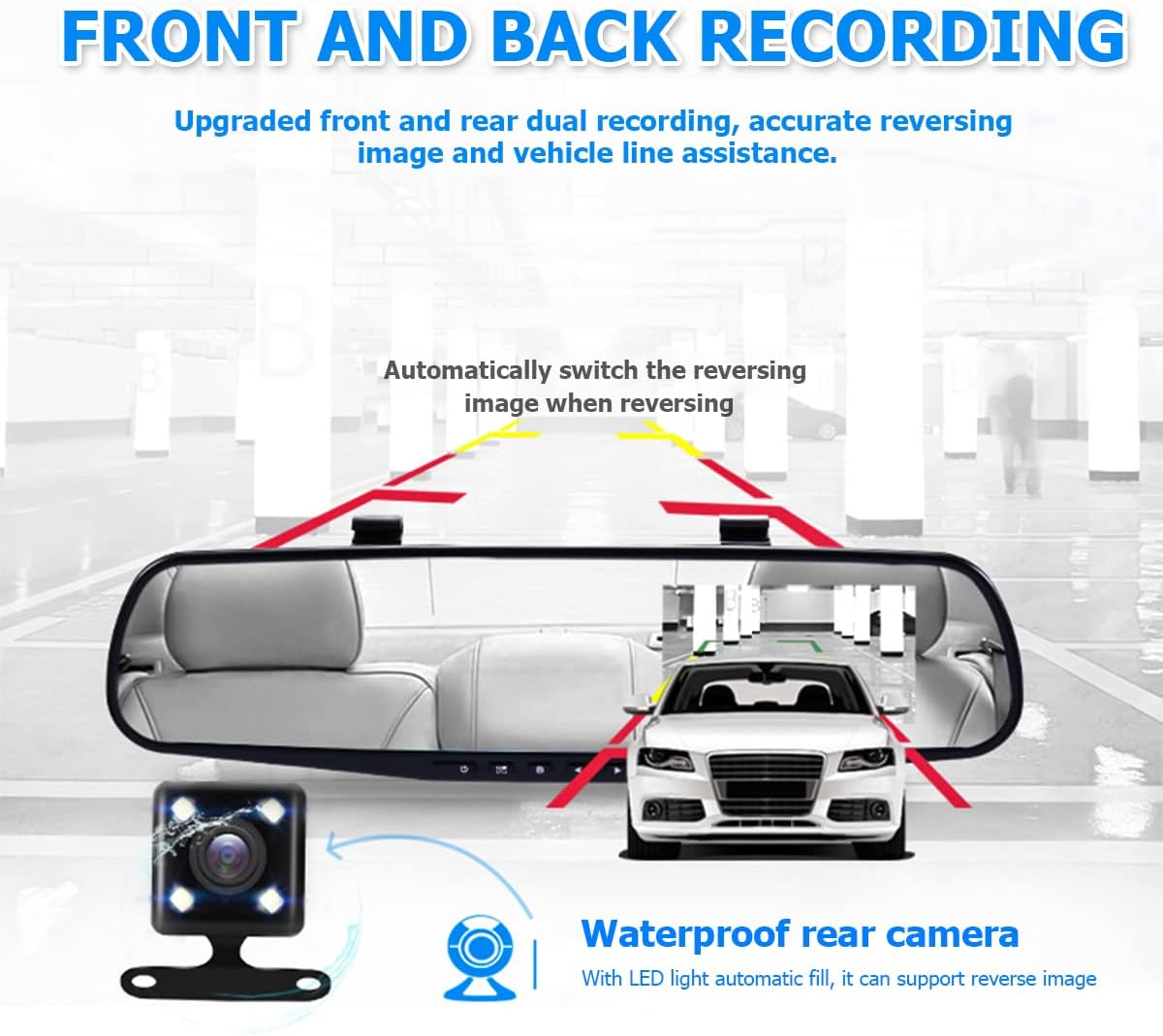LCD Screen 4.3'' Dual Lens Car DVR Camera dual mirror Dash Rear View Mirror Camera FHD 1080P Vehicle Camcorder Video Recorder