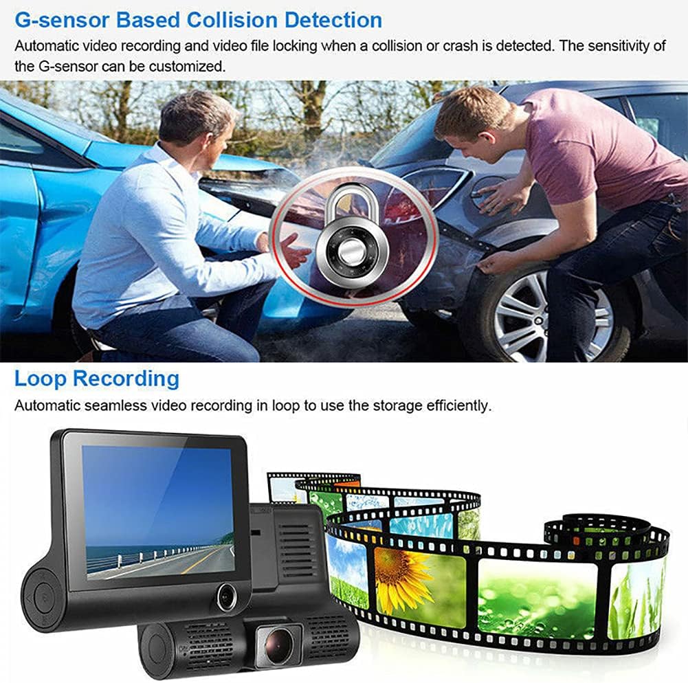 Dash Cam, Dash Cam Front and Rear, 4 inch Dash Camera for Cars, 1080P, 170° Wide Angle, Night Vision WDR G-Sensor Parking Monitor Loop Recording Motion Detector