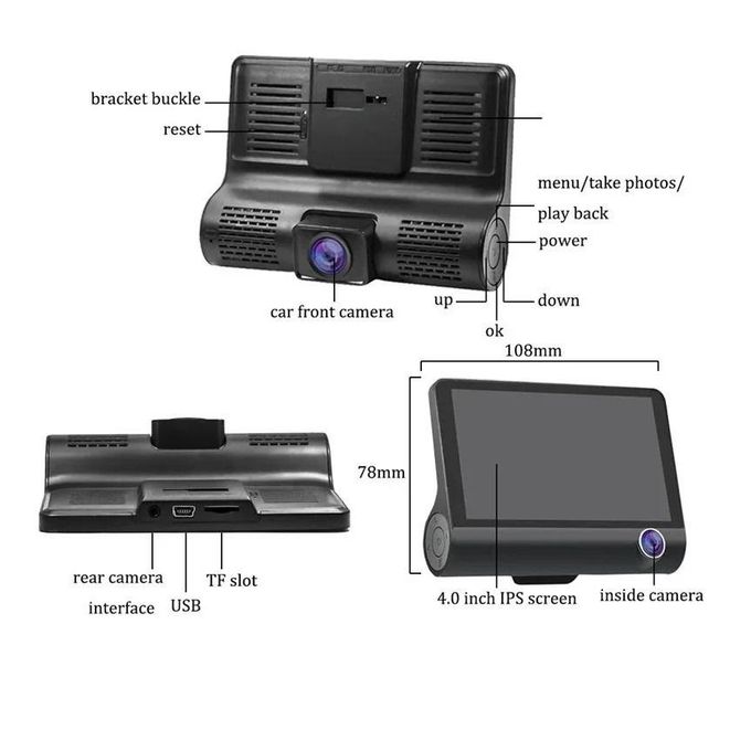 Dash Cam, Dash Cam Front and Rear, 4 inch Dash Camera for Cars, 1080P, 170° Wide Angle, Night Vision WDR G-Sensor Parking Monitor Loop Recording Motion Detector