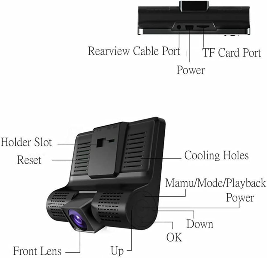Dash Cam for Cars, Front Rear and Inside Three HD Cameras with Night Vision, 4 Inches Display, Driving Recorder, G-sensor