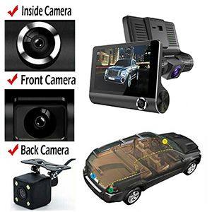 Dash Cam for Cars, Front Rear and Inside Three HD Cameras with Night Vision, 4 Inches Display, Driving Recorder, G-sensor