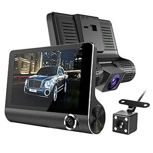 Dash Cam for Cars, Front Rear and Inside Three HD Cameras with Night Vision, 4 Inches Display, Driving Recorder, G-sensor