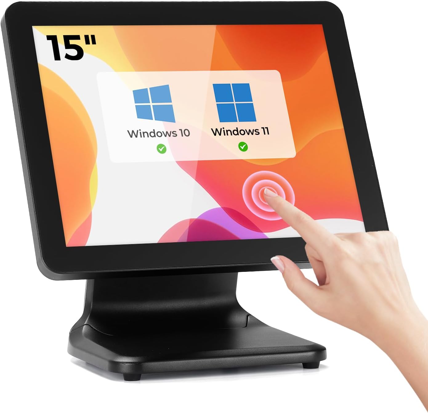 15-inch POS Touch Screen Monitor, True Flat Seamless POS Monitor, Heavy-Duty Metal Stand, HDMI/VGA Capacitive Screen Display for Retail Restaurant, Bar, Gym, Warehouse, No Driver Required