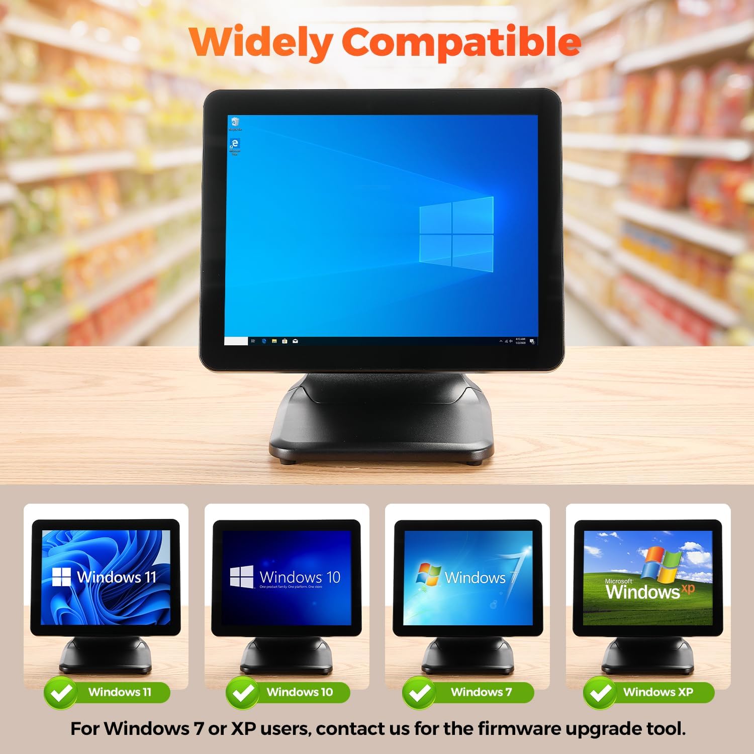 15-inch POS Touch Screen Monitor, True Flat Seamless POS Monitor, Heavy-Duty Metal Stand, HDMI/VGA Capacitive Screen Display for Retail Restaurant, Bar, Gym, Warehouse, No Driver Required