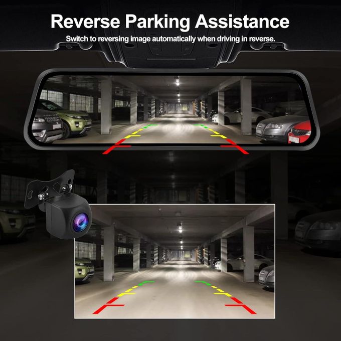 Dash Cam 9.66" Rear View Mirror 1080P Front and Rear View Dual Cameras, Night Vision, G-Sensor, Parking Assistance,24H Parking Monitor, HD Waterproof Backup Camera for Cars/Trucks