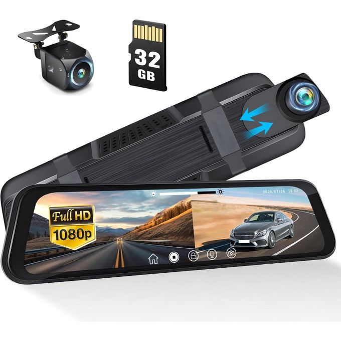 Dash Cam 9.66" Rear View Mirror 1080P Front and Rear View Dual Cameras, Night Vision, G-Sensor, Parking Assistance,24H Parking Monitor, HD Waterproof Backup Camera for Cars/Trucks