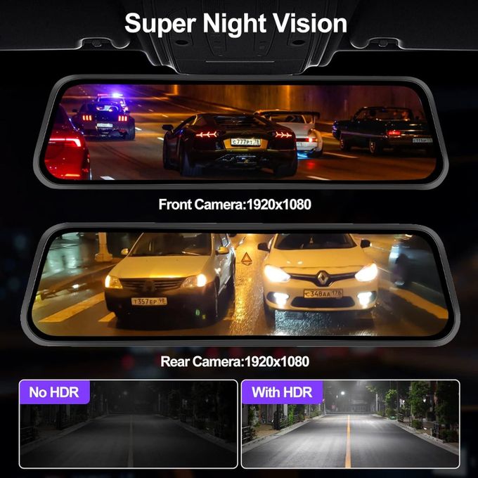 Dash Cam 9.66" Rear View Mirror 1080P Front and Rear View Dual Cameras, Night Vision, G-Sensor, Parking Assistance,24H Parking Monitor, HD Waterproof Backup Camera for Cars/Trucks