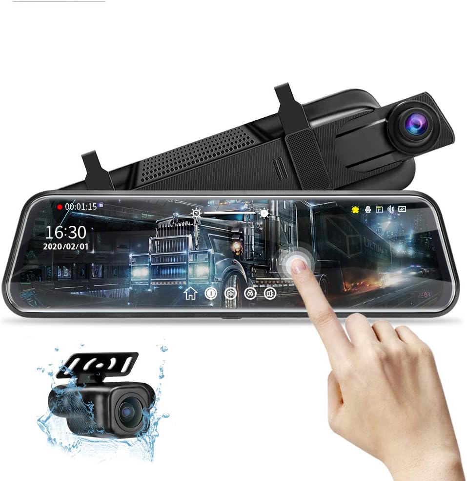 Dash Cam 9.66" Rear View Mirror 1080P Front and Rear View Dual Cameras, Night Vision, G-Sensor, Parking Assistance,24H Parking Monitor, HD Waterproof Backup Camera for Cars/Trucks