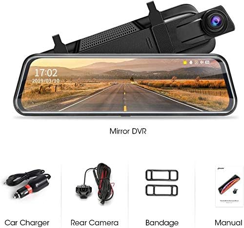 10'' Mirror Dash Cam Night Vision 1080P FHD Full Touch Screen Front and Rear View Backup Camera for Cars Loop Recording Streaming Media 170°Wide Angle Parking Assistance with 10 Meters Cable