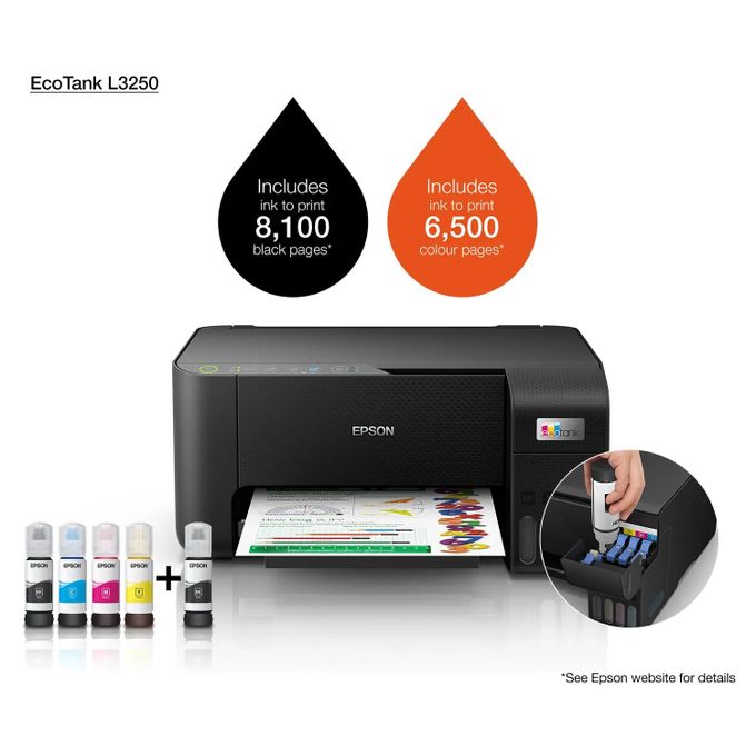 Epson L3250 EcoTank A4 Wi-Fi All-in-One Ink Tank Printer Ink
Epson EcoTank L3250 Wi-Fi All-in-One Ink Tank Printer (Black)