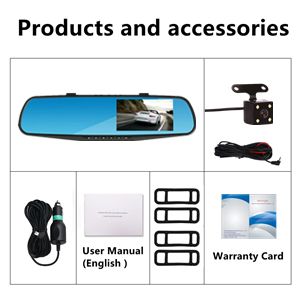 Car DVR Rear View Mirror Video Recroder 4.3" inch Back Up Car Camera Dual Lens Cam Night Vision Front and Rear Backup Reverse Security for Car