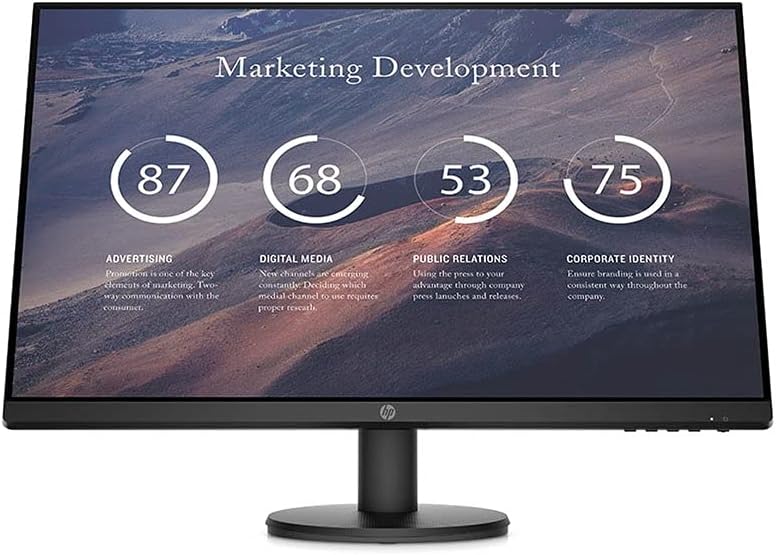 HP P24v 24-Inch G4 Monitor FHD (1920 x 1080) IPS Display Monitor 5ms 75hz with VGA HDMI Border Less Low Blue Light Mode VESA Mounting, Black, 9TT78AS