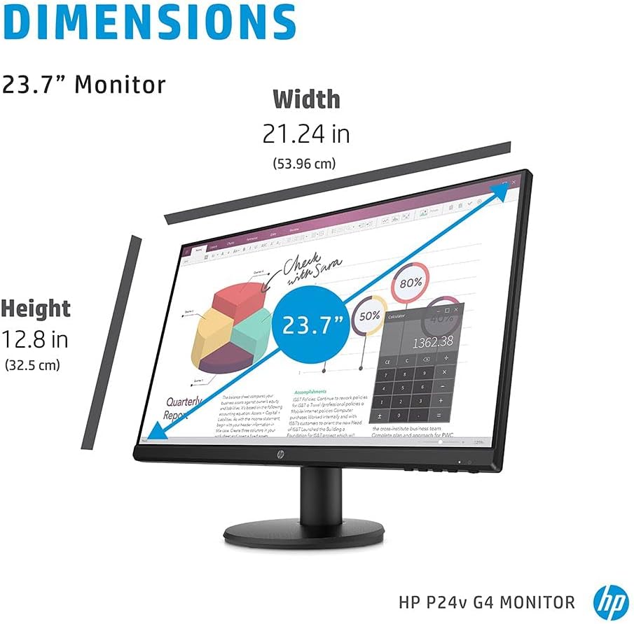 HP P24v 24-Inch G4 Monitor FHD (1920 x 1080) IPS Display Monitor 5ms 75hz with VGA HDMI Border Less Low Blue Light Mode VESA Mounting, Black, 9TT78AS