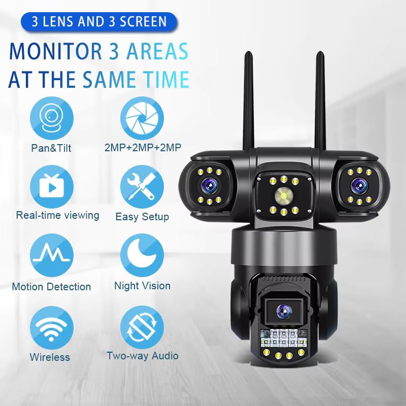 V380 Pro New 3 Lens and 3 Screens 4G PTZ Camera 6MP WiFi Security CCTV Wireless IP Triple-Lens Network PTZ Triple Screens Camera
