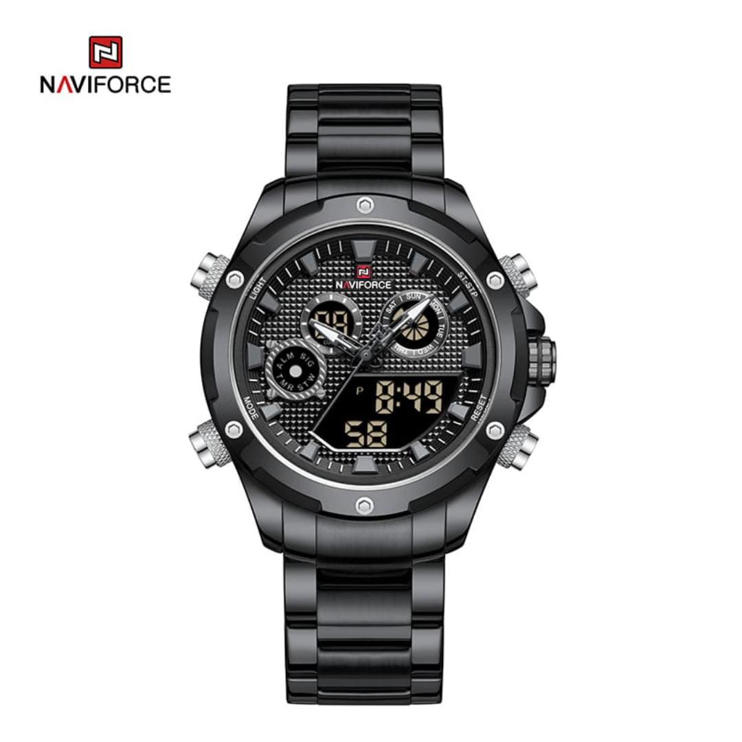 Naviforce NF9217 is a men's wristwatch that seamlessly combines analog and digital displays