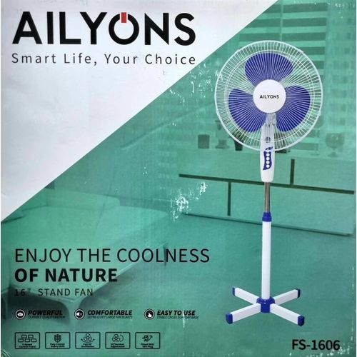 AILYONS FS-1606 16inch 3 speed powerful standing fan Floor Fan with 5-Speed Control Setting 16 Inch Fan Blad and Strong Motor with Quiet Operation,Full 90° Oscillation,30° Vertical Adjustment