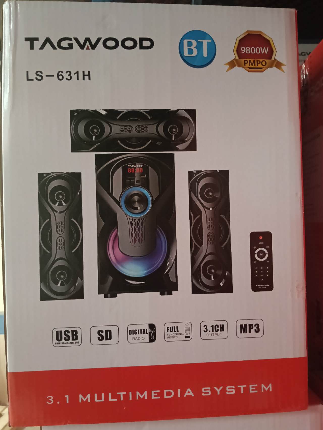TAGWOOD 9800W LS-631H 3.1 CH WOOFER SUBWOOFER MULTIMEDIA SPEAKER SYSTEM WITH BLUETOOTH USB DIGITAL FM RADIO