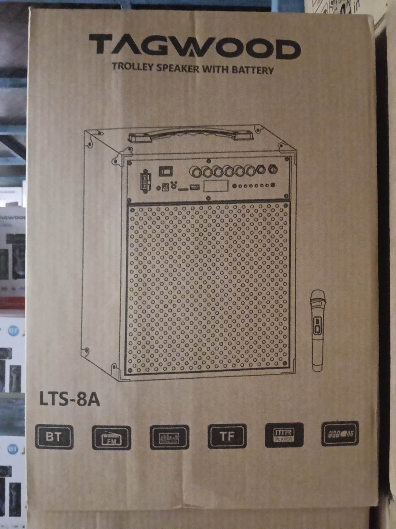 NEW TAGWOOD LTS-8A PORTABLE AND RECHAARGEBLE TROLLEY SPEAKER WITH ONE WIRELESS MICROPHONE USB BLUETOOTH FM RADIO MP3 PLAYER