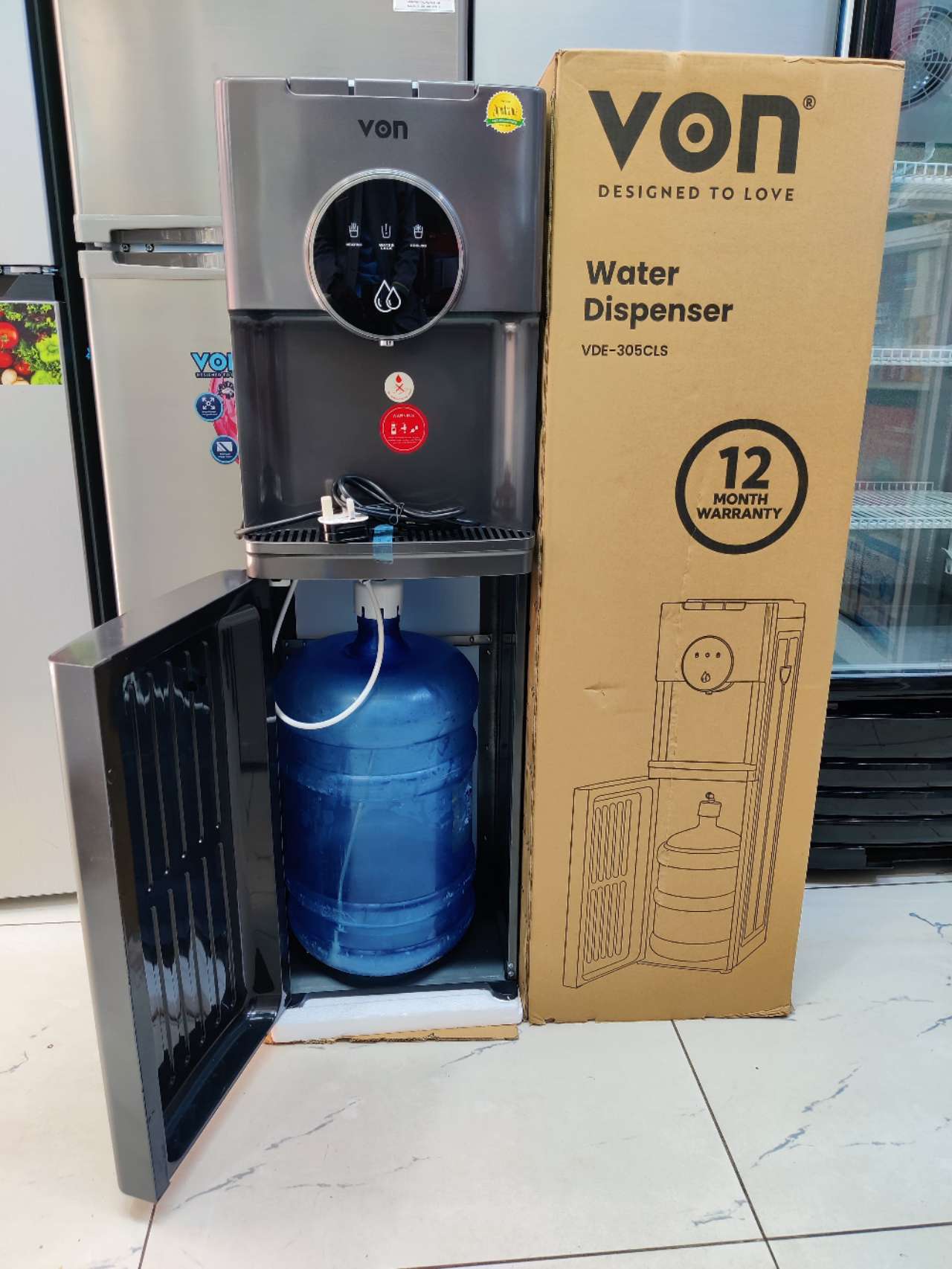 VON VDE-305CLS BOTTOM LOADING WATER DISPENSER  HOT COLD NORMAL FREE STANDIG ELECTRIC COOLING