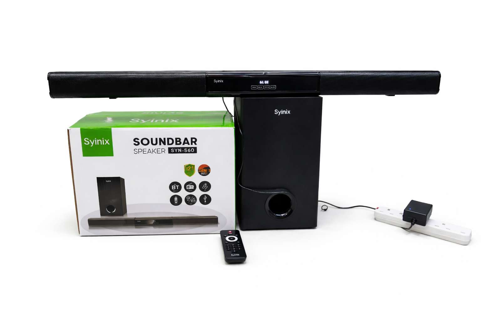 NEW SYINIX SYN S60 2.1CH SOUNDBAR MULTIMEDIA  SPEAKER SYSTEM WITH FM RADIO BLUETOOTH AC/DC AND A FULLY FUNCTIONAL REMOTE CONTROL POWERFUL BASS COAXIAL USB/SD CARD