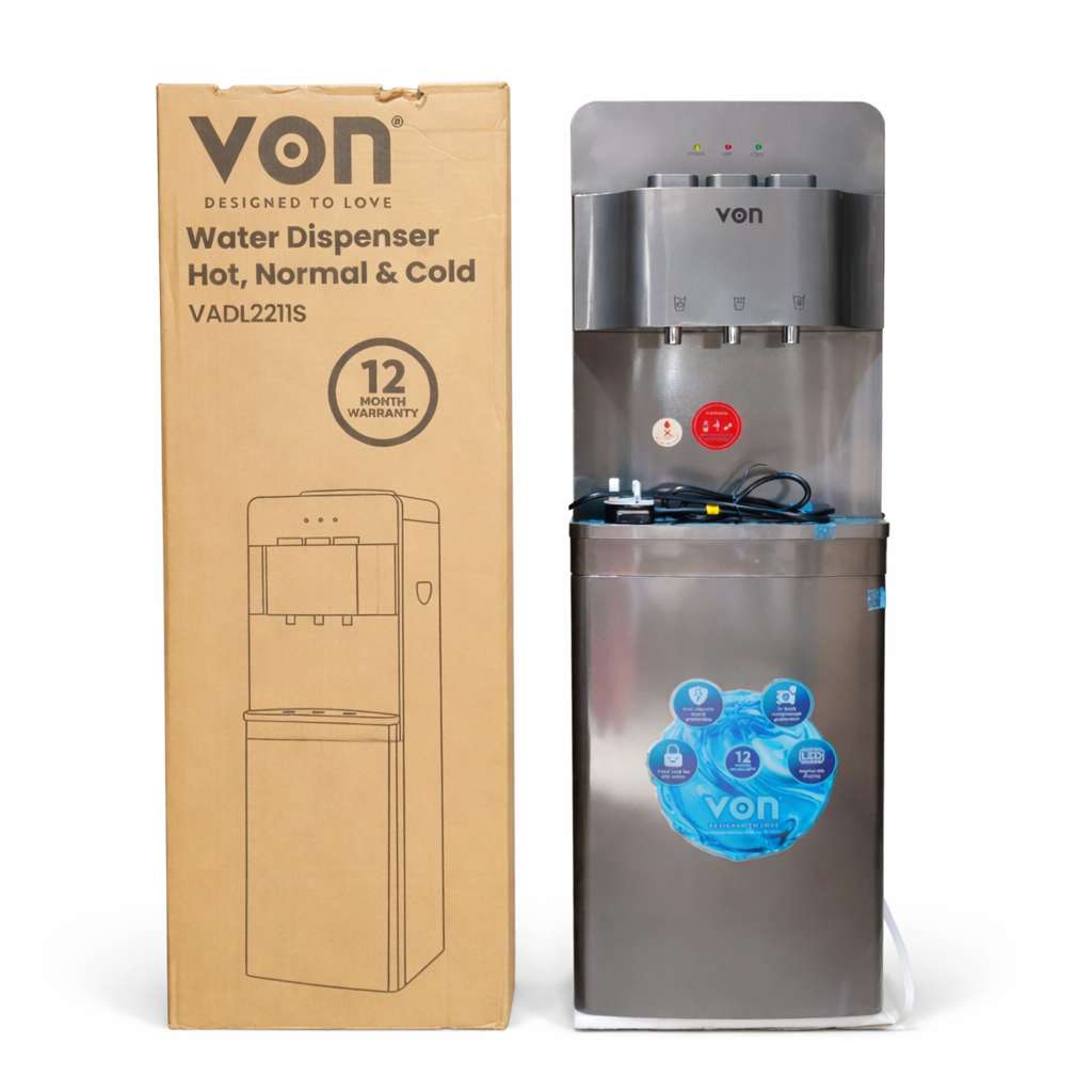 VON VADL2211S  HOT NORMAL  COLD  TOP LOAD WATER DISPENSER  DRK GRAY IN COLOUR ELECTRIC COOLING