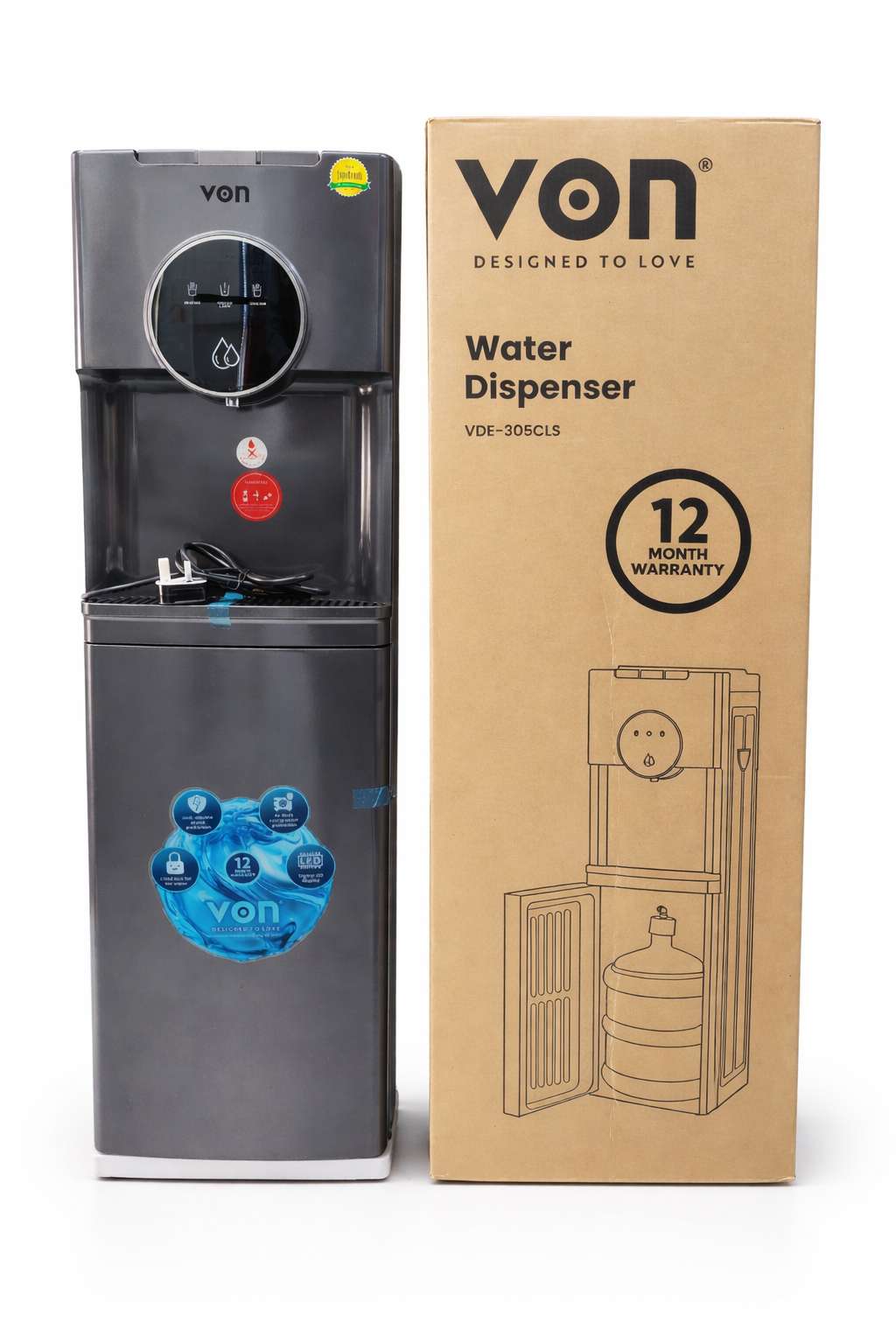 VON VDE-305CLS BOTTOM LOADING WATER DISPENSER  HOT COLD NORMAL FREE STANDIG ELECTRIC COOLING