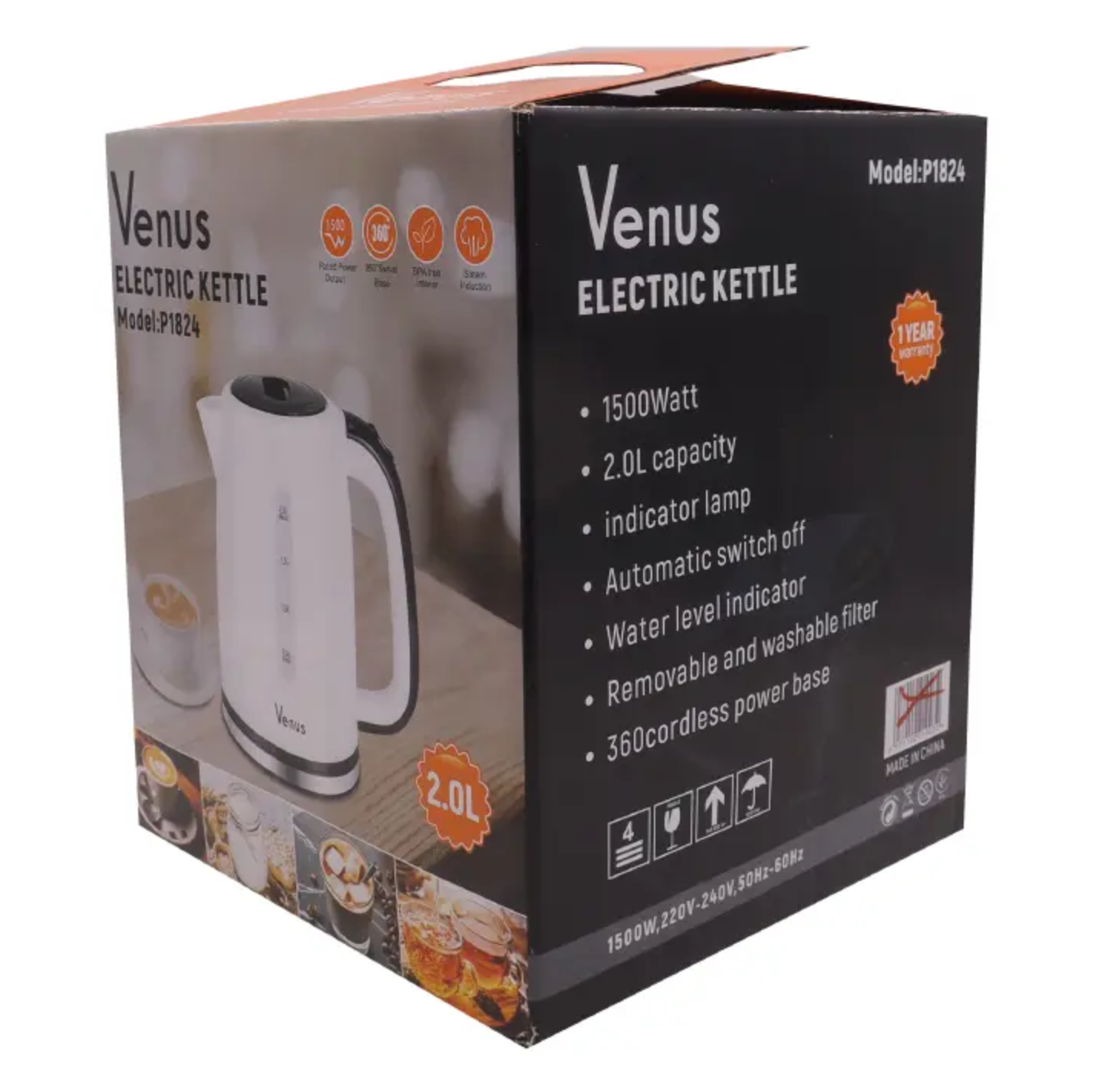 VENUS electric kettle capacity 2.0L, 1500 watts model P1824