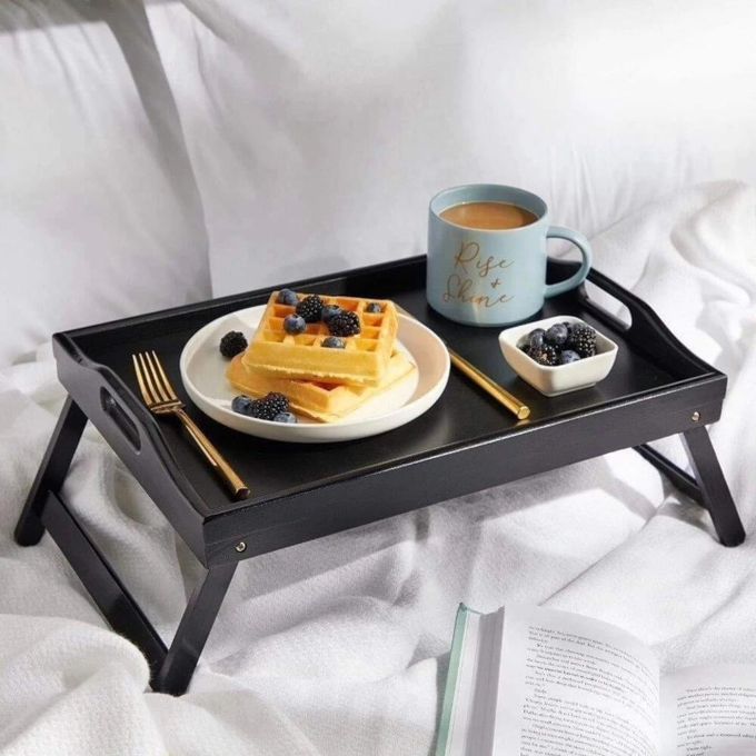 Black bamboo tray with foldable legs - breakfast in bed