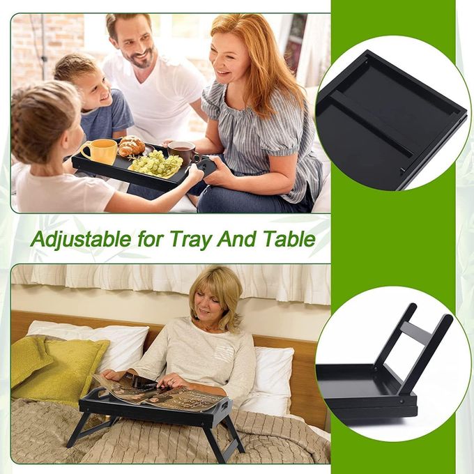 Black bamboo tray with foldable legs - breakfast in bed