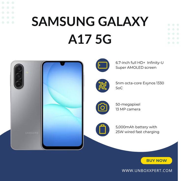 SUPER DEALS!!! 
SAMSUNG GALAXY A17 128GB ROM Storage + 4 GB RAM 6.7" Super  AMOLED Display 50 MP Triple Camera Android 15 MediaTek Helio G99 5000 mAh 25 W Type-C Charge Smart Phones phone SUPER DEALS!