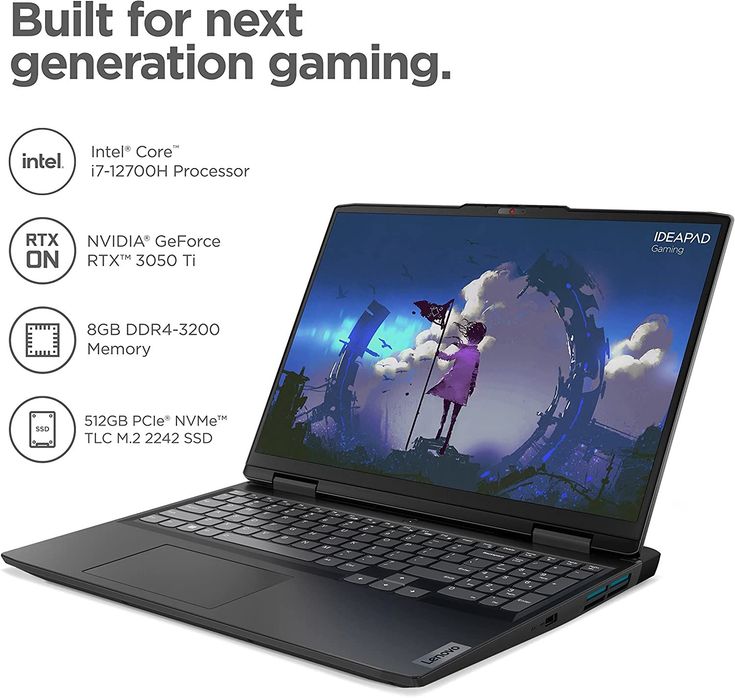 Lenovo IdeaPad Gaming 3 16IAH7 12th Gen Intel Core i7-12650H 32GB RAM 1TB PCIe NVMe PCIe SSD 16" WUXGA IPS Display 6GB GDDR6 NVIDIA GeForce RTX 3060 Laptop GPU Wi-Fi Bluetooth Webcam Windows         .