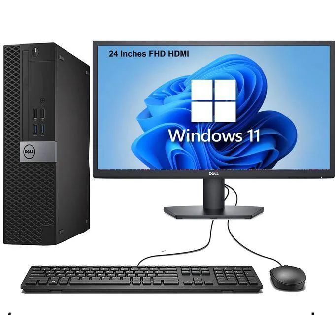 DELL Refurbished EX-UK OptiPlex Desktop Computer Bundle – Intel Core i5 4th Gen, 4GB RAM, 500GB SSD, 24" FHD Monitor, Wired Keyboard & Mouse – Windows 11 Desktop + 24" DELL Monitor (complete Setup).