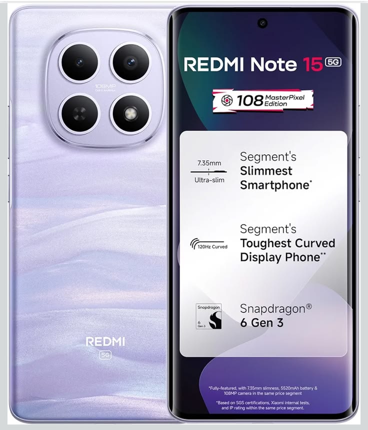 BRAND NEW  XIAOMI Redmi Note 15 256GB ROM +8 GB RAM 6.77" 120Hz AMOLED Curved Display 108 MP Rear Camera 20MP Selfie 6000mAh Battery 33W FAST CHARGING On-Screen finger se Smartphone                  .