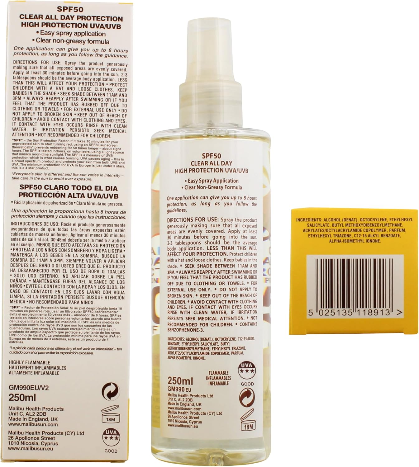 Malibu Clear All Day Protection Spf50 Spray