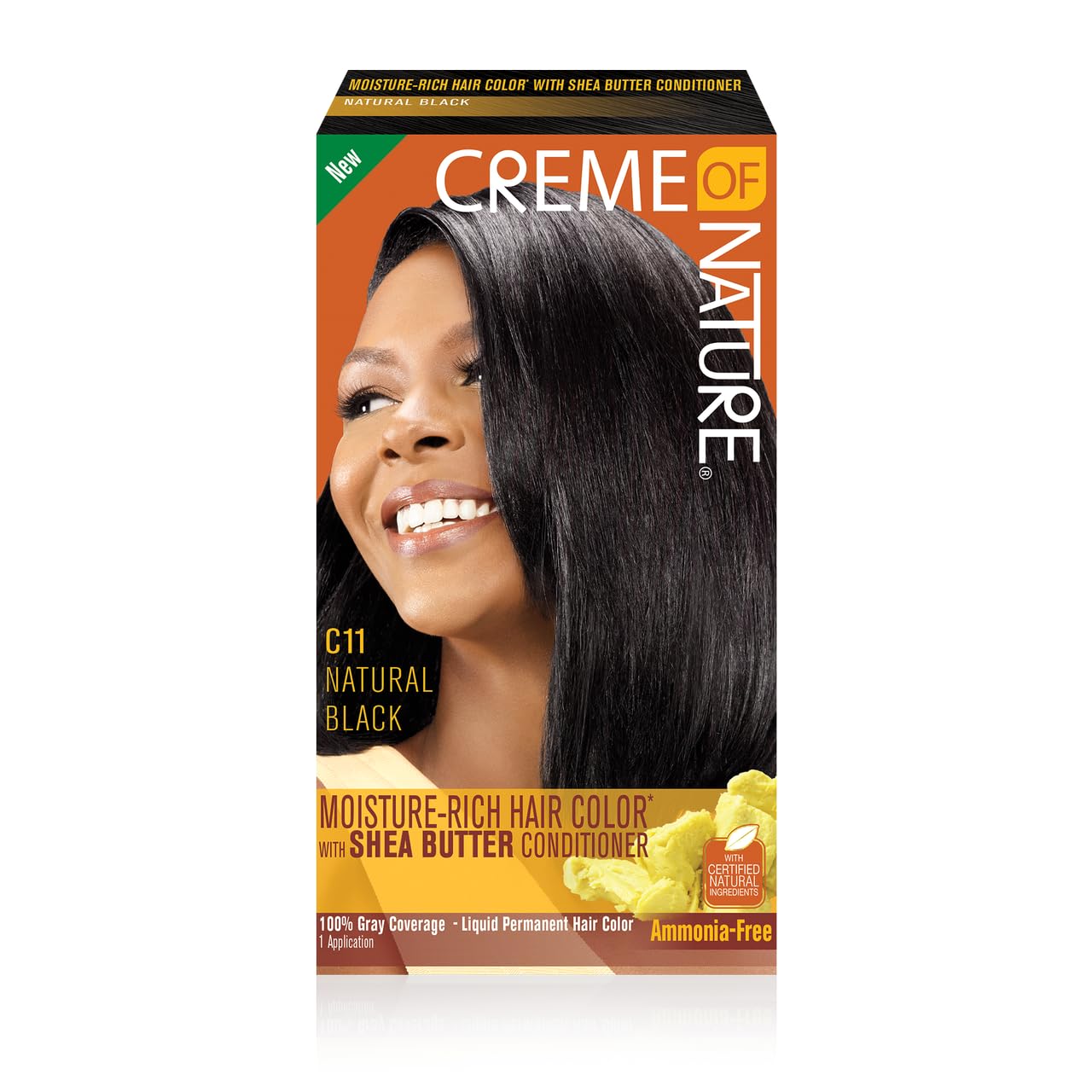 Creme Of Nature Moisture Rich Liquid Hair Color, C11 Natural Black, with Shea Butter Conditioner, 1 Application-leaves hair in better condition