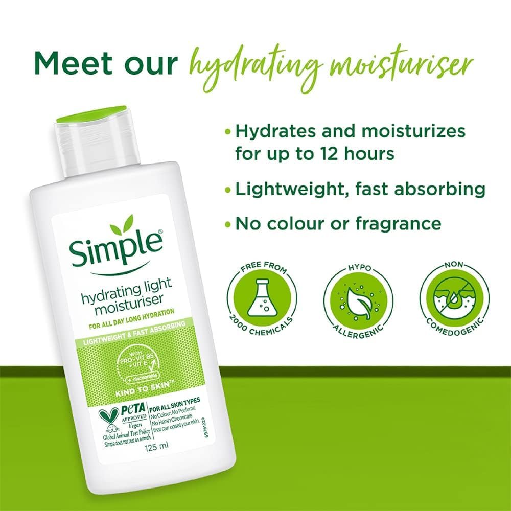 Simple Kind To Skin Hydrating Light Moisturizer for for sensitive and oily skin types - lightweight texture, none greasy!