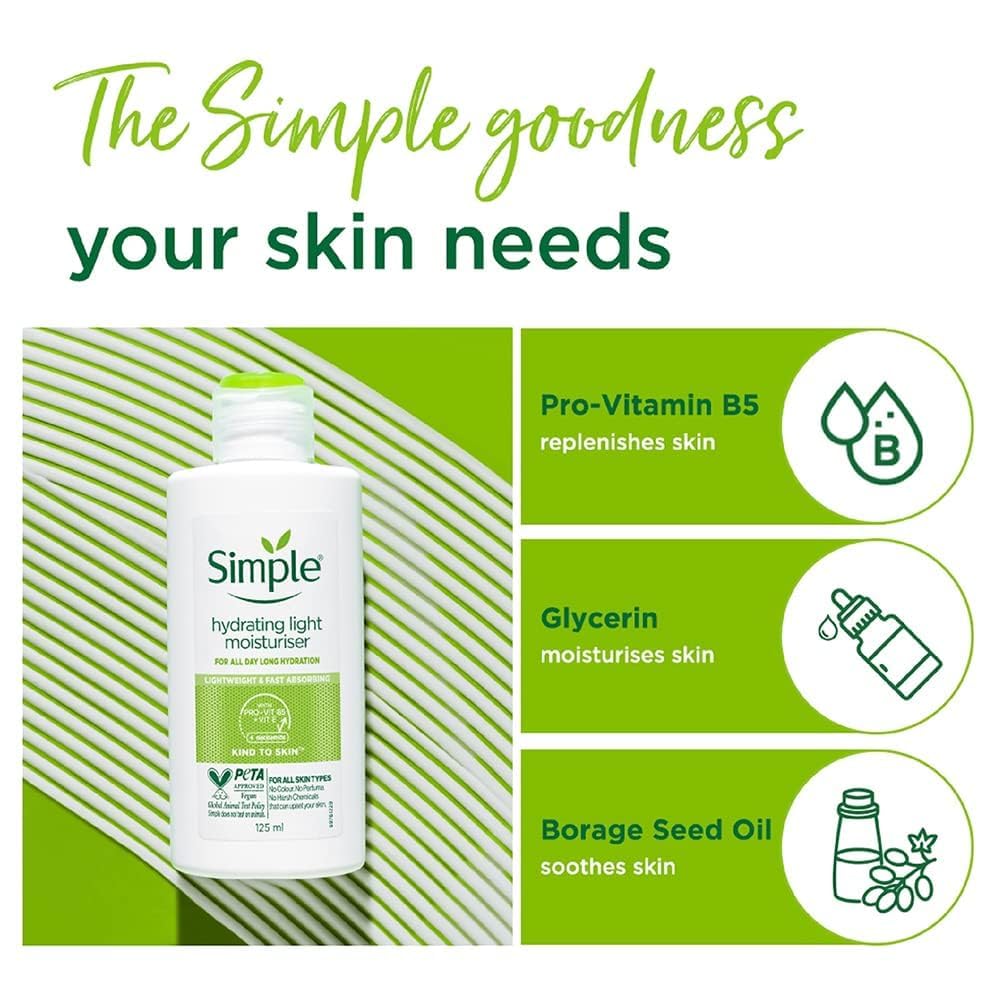 Simple Kind To Skin Hydrating Light Moisturizer for for sensitive and oily skin types - lightweight texture, none greasy!