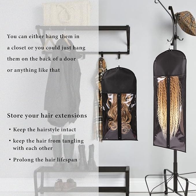Fashion Wig Storage bags with Hanger /Wigs Hair Extension Storage Bag Hairpieces Storage Holder