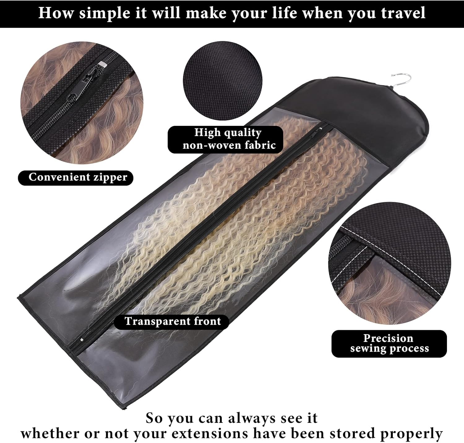 Fashion Wig Storage bags with Hanger /Wigs Hair Extension Storage Bag Hairpieces Storage Holder